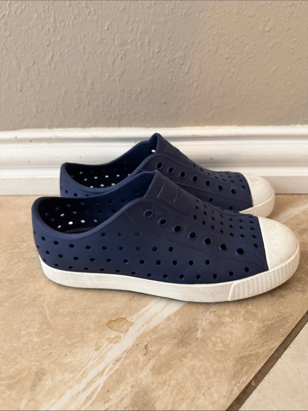 Native Kids Jefferson Navy and White Slip-On Perforated Sneakers